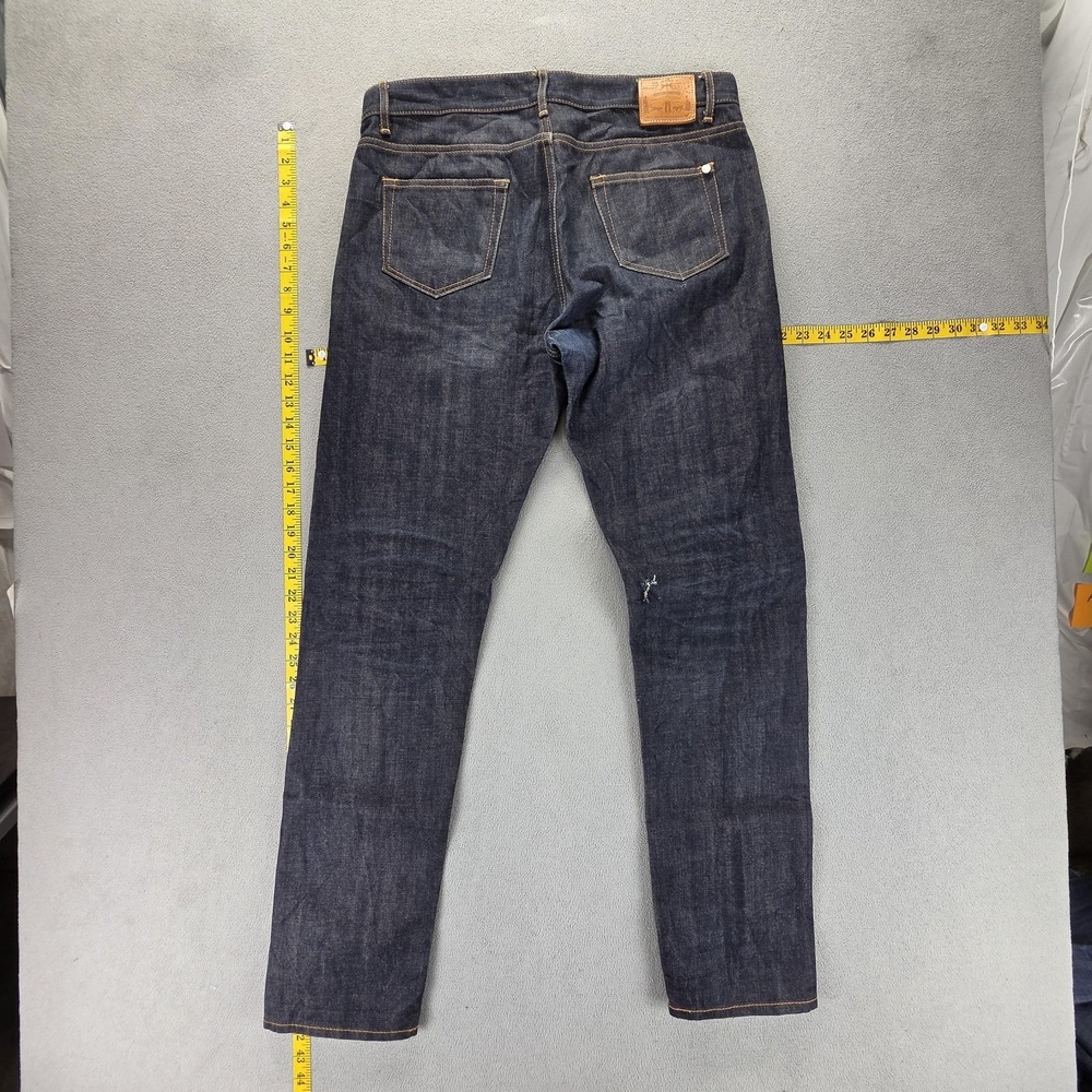 Selvedge Jeans Mens Blue Dark Wash Honeycomb Button Fly ModNine Fits 34x32 - Picture 2 of 16